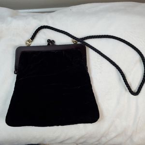 Vintage Clothfair of London evening bag. Black with small hand strap.